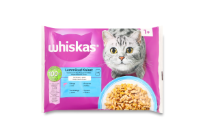 Набор кормов консервированных полнорационных для взрослых котов с лососем, с тунцом в желе Whiskas м/у 4х85г