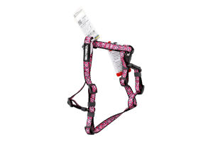 Шлея д/собак Смайли на рожевому з QR паспортом анатомічна H-образна нейлон пластиковий фастекс р.S 15мм A30-45см B35-45см WauDog