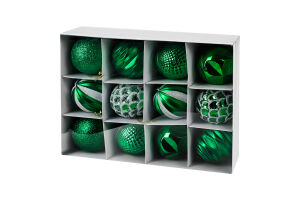 Набір куль новорічних зелених 6см 12шт KYYW098/2