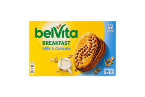 Печиво зі злаків з молоком і додаванням кальцію, магнію та заліза Сніданок BelVita к/у 5x45г