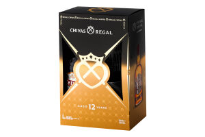 Набор подарочный Виски 700мл 40% шотландский купажированный 12 лет + 2 стакана Chivas Regal к/у