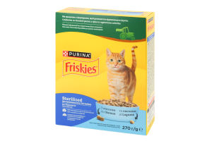 Корм сухой для взрослых котов с лососем и овощами Sterilized Friskies к/у 270г