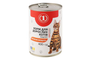 Корм консервированный для взрослых котов Мясное ассорти Паштет ТМ "1" ж/б 400г