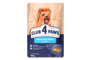 Корм д/дорослих собак мініатюрних та малих порід Premium з лососем в соусі 100г пауч Club 4 Paws