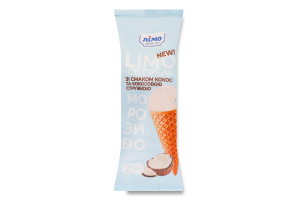 Мороженое 10% со вкусом кокоса и кокосовой стружкой в вафельном рожке с кондитерской белой глазурью Лімо м/у 65г