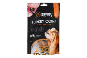 Ласощі д/цуценят Монетки з індичкою 100г д/п Savory