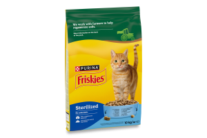Корм сухой для взрослых котов с лососем и овощами Sterilized Friskies м/у 10кг