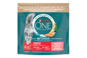 PURINA ONE® Sterilcat (Стерайлкет). З високим вмістом лосося. Сухий повнораціонний корм для дорослих стерилізованих котів.