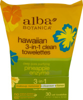 Alba Botanica Hawaiian 3-In-1 Clean Towelettes Deep Pore Purifying Pineapple Enzyme - 30 CT