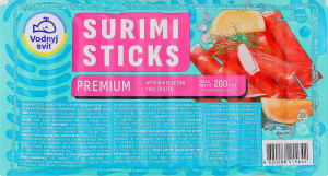 Продукт із сурімі заморожений з додаванням яєчного білка пастеризований Surimi sticks Premium Vodnyj svit в/у 200г