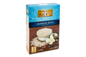 Рис шлифованный длиннозернистый Жасмин World's Rice к/у 5х80г