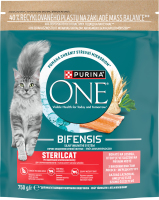 Корм сухой полнорационный для взрослых стерилизованных котов с высоким содержанием лосося Sterilcat Purina One д/п 750г