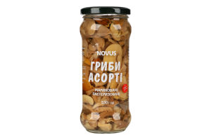 Грибы маринованные пастеризованные Ассорти Novus с/б 530г