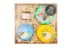 Набір Тріо чіз Сир Брі 60% 125г Кьор де Ліон+Сир Камамбер 45% 125гКобургер+Сир Баварський Блю 24,5% 150г Кобургер+Конфітюр 45г Бонн Маман