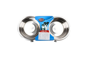 Миска д/собак 2*450мл метал подвійна з шумопоглинаючими кільцями на металевій підставці Тріксі