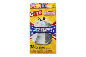 Glad ForceFlex Drawstring Tall Kitchen Trash Bags, Unscented, 13 Gallon, 38 Count
