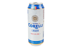 Пиво 0.5л 4.5% світле фільтроване солодове пастеризоване Lager Corelli з/б