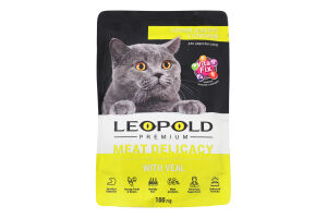 Корм консервированный для котов с телятиной Мясной деликатес Premium Leopold д/п 100г