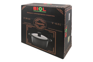 Каструля Classic 6,3л антипригарне покриття індукційне дно з скляною кришкою 28см Biol