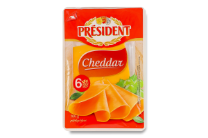 Сир 51% твердий скибками Чеддер President лоток 100г