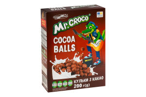 Завтраки сухие глазированные сахарной глазурью Шарики с какао Mr. Croco к/у 200г