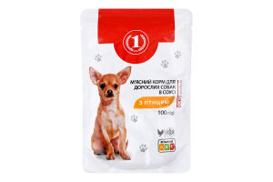 Корм консервований повнораціонний в соусі для дорослих собак З птицею ТМ "1" д/п 100г