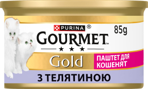 Корм консервированный полнорационный для котят с телятиной Паштет Gold Gourmet ж/б 85г