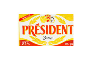 Масло кислосливочное 82% несоленое President м/у 400г