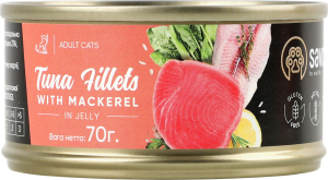 Корм д/дорослих котів Філе тунця з макреллю в желе 70г ж/б Savory