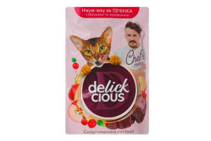 Корм консервированный дополнительный для взрослых котов Печень с яблоками и клюквой Chef`s menu Delickcious д/п 85г