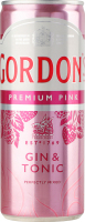Напиток слабоалкогольный 0.25л 6.4% газированный с джином и тоником Premium Pink Gin&Tonic Gordon's ж/б