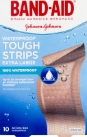 Band-Aid Adhesive Bandages Waterproof Tough Strips Extra Large - 10 CT