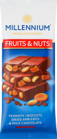 Шоколад Fruits&Nuts молочний з арахісом бісквітом курагою та мигдалем 90г Millennium