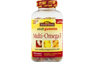 Nature Made Adult Gummies Multi + Omega-3 Strawberry, Lemon & Orange Flavors - 150 CT