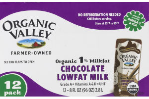 Organic Valley Chocolate Lowfat Milk 1% - 12 PK
