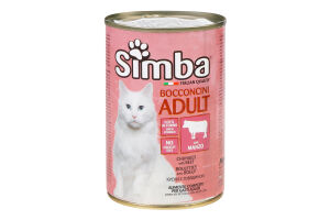 Корм д/дорослих котів шматочки з яловичини в соусі 415г ж/б Сімба