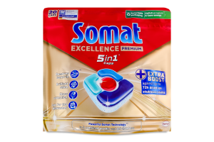 Средство для мытья посуды в посудомоечных машинах в форме капсул 5в1 Excellence Premium Somat 20шт