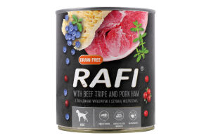 Корм д/собак з яловичими шлунками та шинкою 800г ж/б Рафі