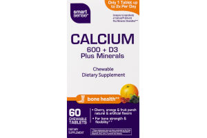 Smart Sense Calcium 600 + D3 Plus Minerals Dietary Supplement Chewable Tablets - 60 CT