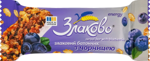 Батончик злаковый с черникой частично глазированный кондитерской глазурью Злаково м/у 40г