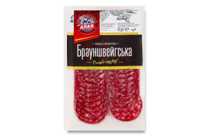 Колбаса нарезка Брауншвейгская Алан с/к в/с в/у 0.08кг