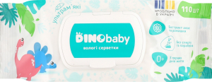 Серветки вологі дитячі з екстрактом алое та ромашки 110шт з клапаном DinoBaby