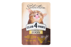 Корм вологий для дорослих котів Chicken&Veal Selection Premium Club 4 Paws д/п 80г