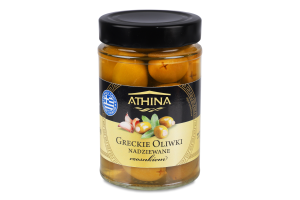 Оливки грецькі зелені з часником Athina с/б 300г