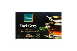 Чай черный цейлонский байховый мелкий со вкусом бергамота Earl Grey Dilmah в/с к/у 20x1.5г