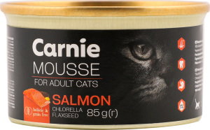 Корм д/дорослих котів Мус з лососем насінням льону хлорелою та желе 85г ж/б Carnie