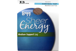 L'eggs Sheer Energy Medium Support Leg Control Top Reinforced Toe Suntan B