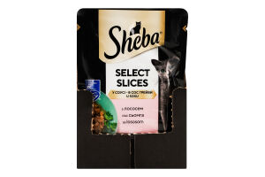 Корм консервований повнораціонний для дорослих котів з лососем в соусі Відбірні шматочки Sheba д/п 85г