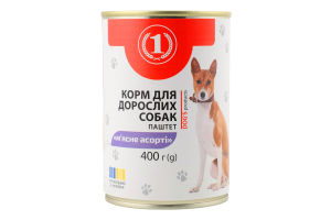 Корм консервированный для взрослых собак Мясное ассорти Паштет ТМ "1" ж/б 400г