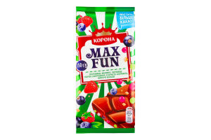 Шоколад молочний Полуниця-малина-чорниця-чорна смородина-іскриста карамель-шипучі кульки Max Fun Корона м/у 150г